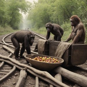 01198 masterpiece Hasselblad photo of the prehistoric era with a prehistoric clunker wood tram 1 5 There are some prehistoric australo dreamshaperXL turboDpmppSDE