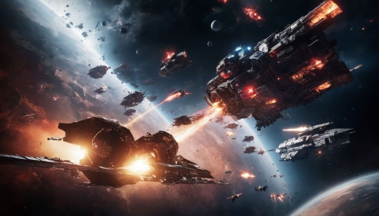 copaxTimelessxlSDXL1 v9 2024 02 12 235859 spaceships flying over a space station with a 2503272492