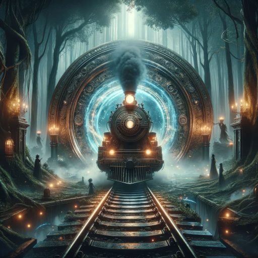 DALL·E 2024-02-09 16.56.23 - Create a cinematic style image for the 'On Tracks' category, depicting a dramatic scene where an ancient steam locomotive, adorned with intricate desi